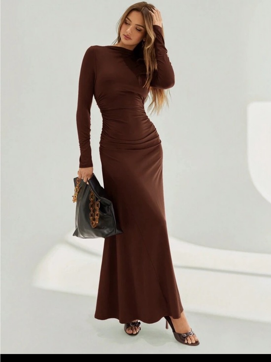The Unbranded Brand Dresses & Skirts - Women's Long Sleeve Ruched Maxi Dress - Chocolate Brown XS  BNWOT